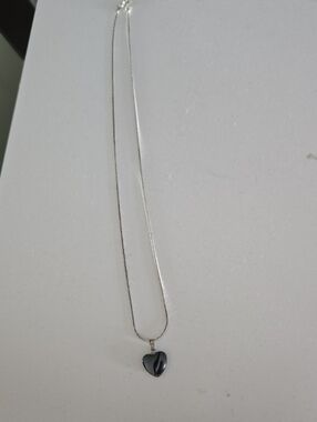 Silver Necklace with Black Heart Pendant - Women Jewelry